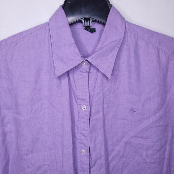 Lauren Ralph Lauren Linen Shirt Womens XL Lilac Minimalist Preppy - Picture 2 of 10